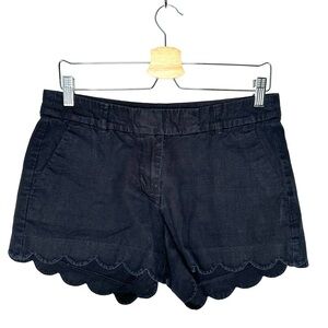 J. Crew | Black Scallop Hem Linen Shorts Size 6